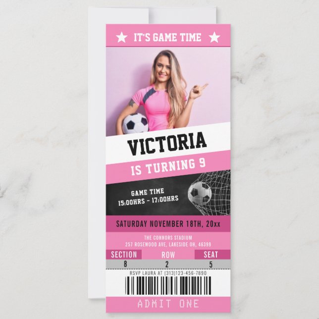 Invitación de cumpleaños para el deporte de boleto (Anverso)