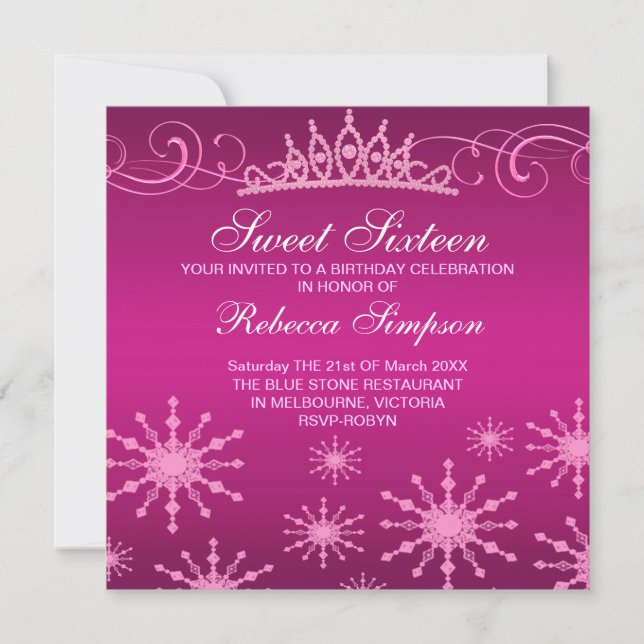 Invitación de cumpleaños para el diseño de copo de (Anverso)