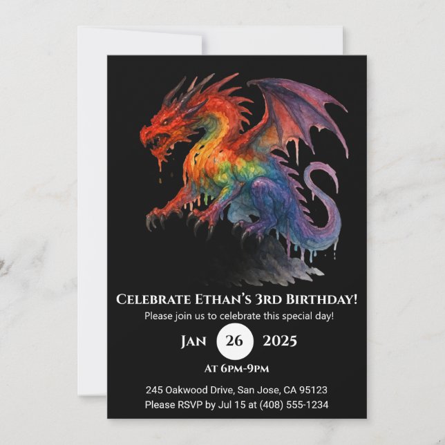Invitación de cumpleaños para el dragón de goteo d (Anverso)