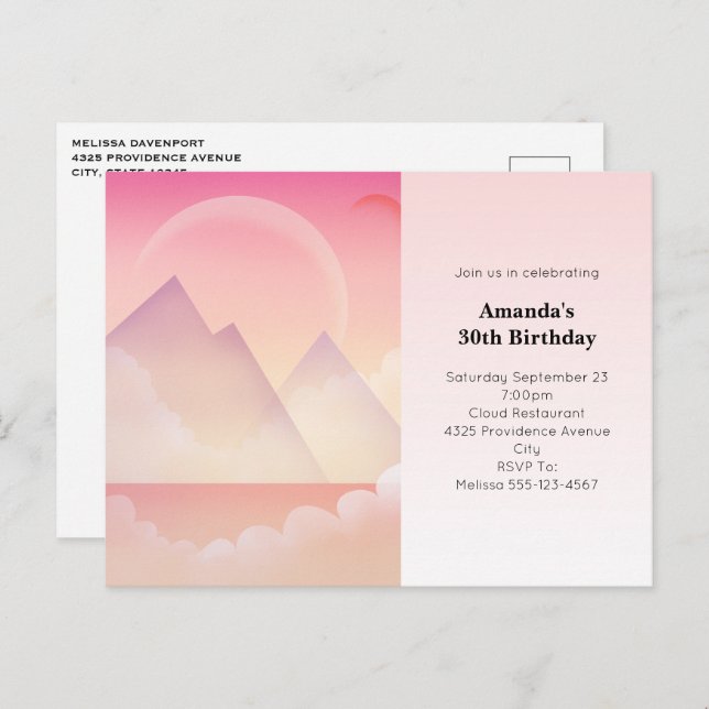 Invitación de cumpleaños para el paisaje de la mon (Anverso / Reverso)