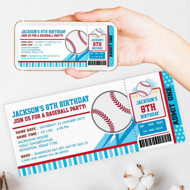 Invitación de cumpleaños para el pase de béisbol (Subido por el creador)
