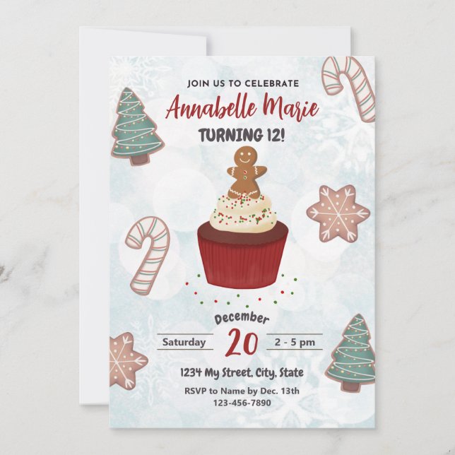Invitación de cumpleaños para el pastel de navidad (Anverso)