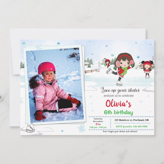 Invitación de cumpleaños para el patinaje sobre hi (Anverso)