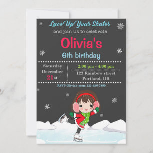 Invitación de cumpleaños para el patinaje sobre hi
