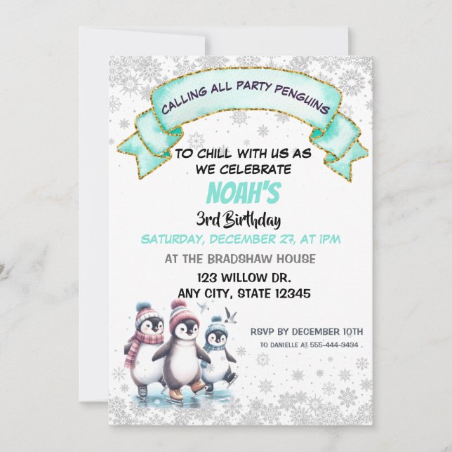 Invitación de cumpleaños para el patinaje sobre hi (Anverso)