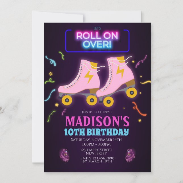 Invitación de cumpleaños para el patinaje sobre pa (Anverso)