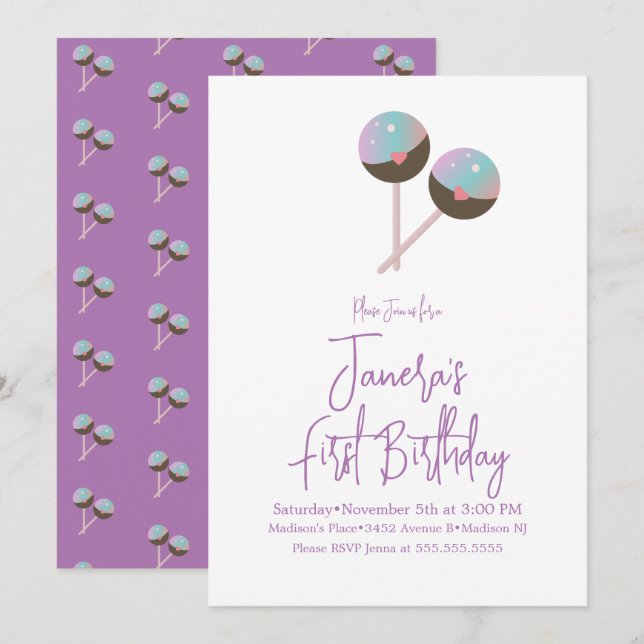 Invitación de cumpleaños para el primer cumpleaños (Anverso / Reverso)