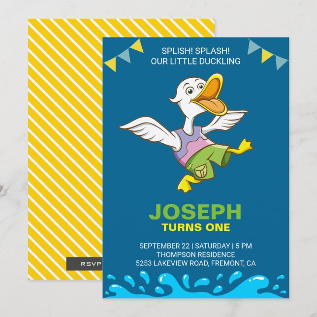 Invitación de cumpleaños para el primer cumpleaños (Anverso / Reverso)
