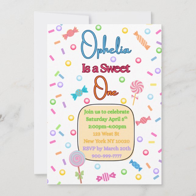 Invitación de cumpleaños para el primer cumpleaños (Anverso)