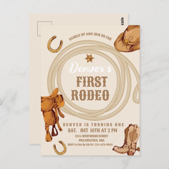 Invitación de cumpleaños para el primer rodeo de v (Anverso / Reverso)
