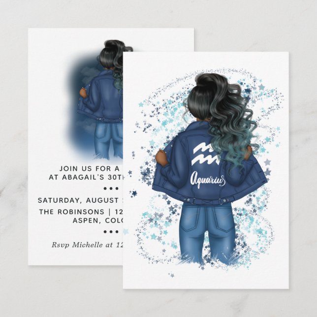 Invitación de cumpleaños para el signo zodiacal de (Anverso / Reverso)