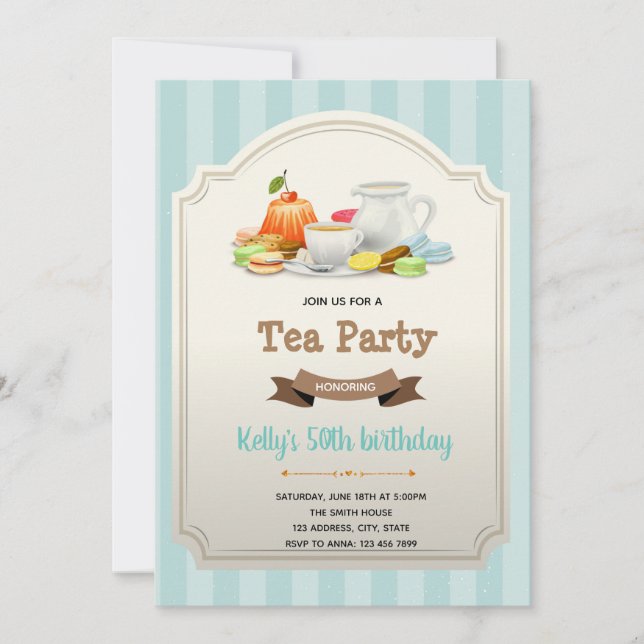 Invitación de cumpleaños para el tema del té de co (Anverso)