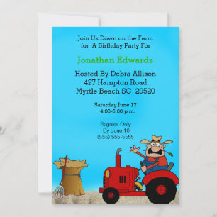 Invitación de cumpleaños para el tema del tractor 