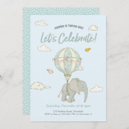 Invitación de cumpleaños para elefantes con globos