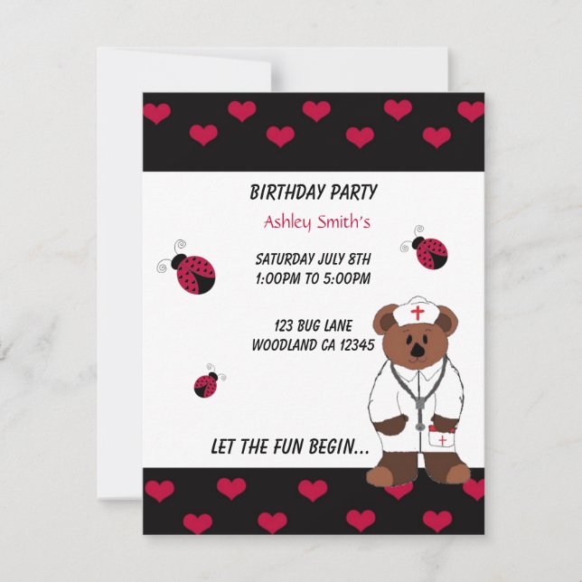 Invitación de cumpleaños para enfermera (Anverso)