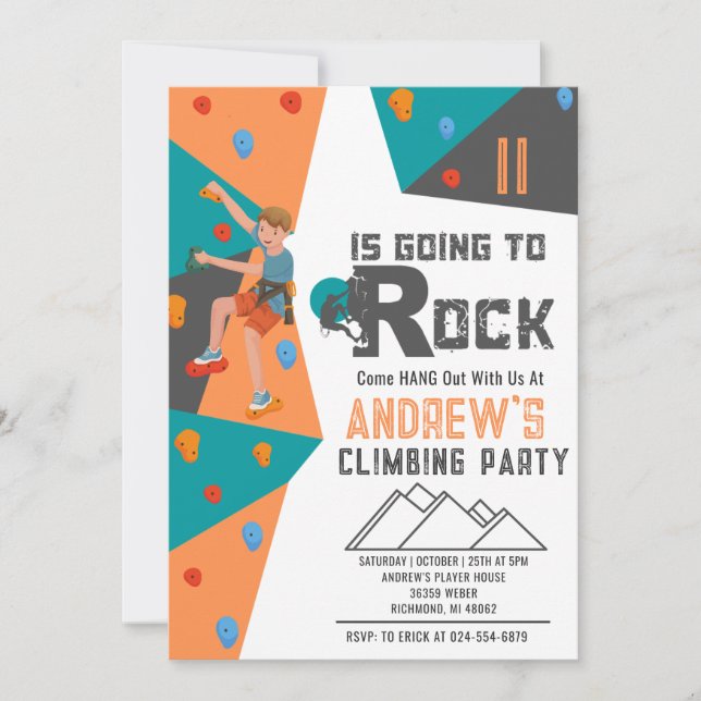 Invitación de cumpleaños para escalar rock persona (Anverso)