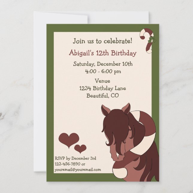 Invitación de cumpleaños para feriado de caballos  (Anverso)