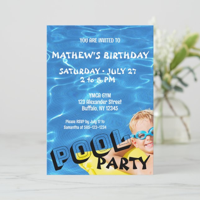 Invitación de Cumpleaños para Fiesta con Agua de P (Anverso de pie)