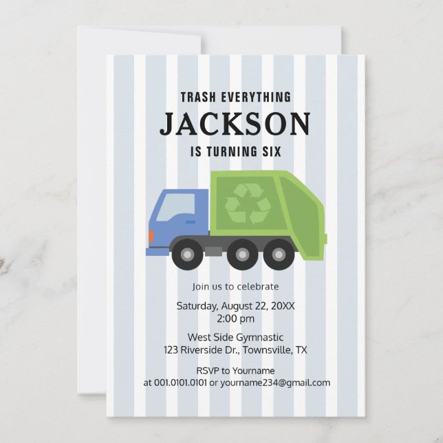 Invitación de cumpleaños para fiesta con camión de (Anverso)