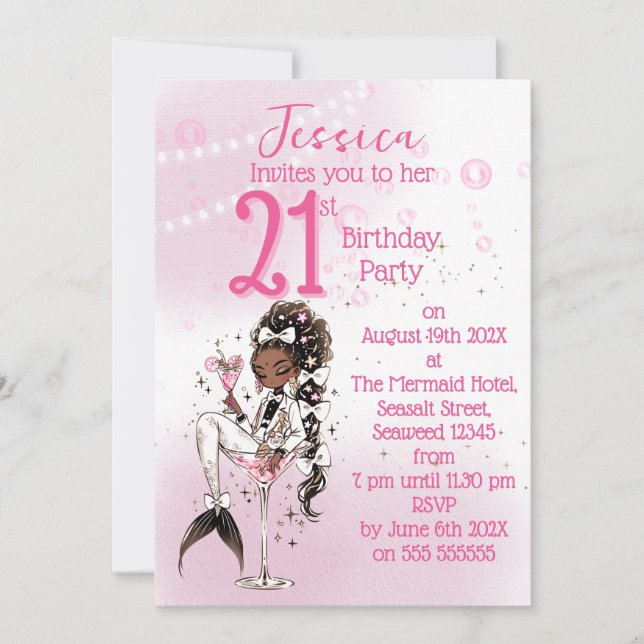 Invitación de cumpleaños para fiesta con cóctel de (Anverso)