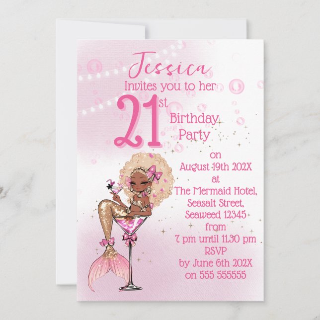 Invitación de cumpleaños para fiesta con cóctel de (Anverso)