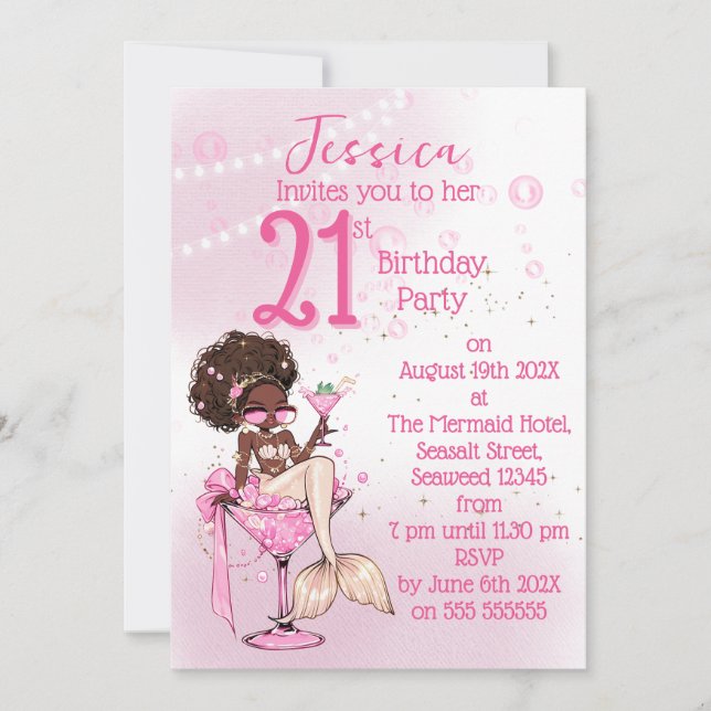 Invitación de cumpleaños para fiesta con cóctel Si (Anverso)