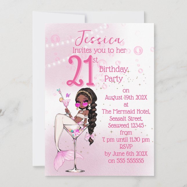 Invitación de cumpleaños para fiesta con cóctel Si (Anverso)