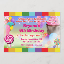 Invitación de cumpleaños para fiesta con cupcakes