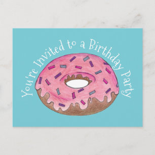 Invitación de cumpleaños para fiesta con donut de 