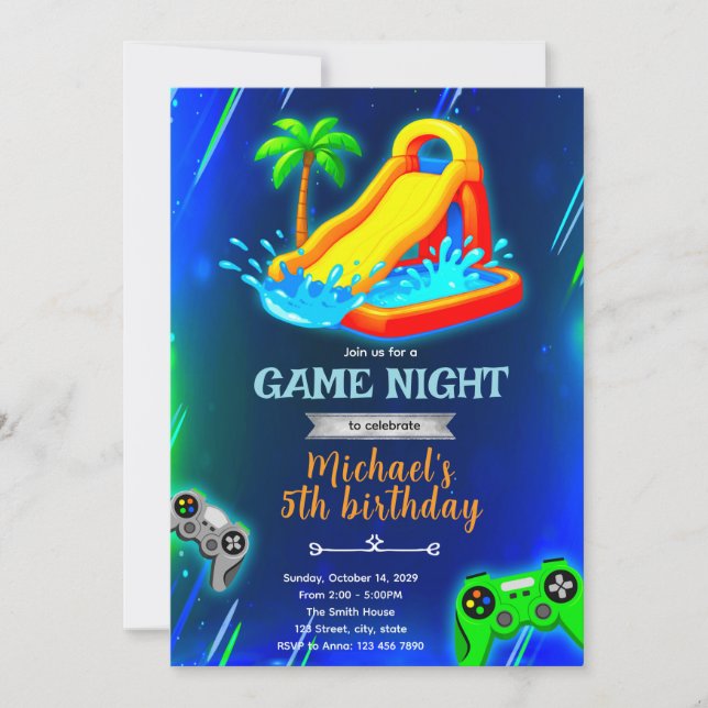 Invitación de cumpleaños para fiesta con juego de  (Anverso)