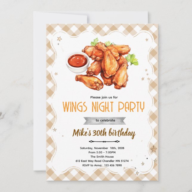 invitación de cumpleaños para fiesta de alitas (Anverso)