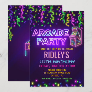 Invitación de cumpleaños para fiesta de arcade