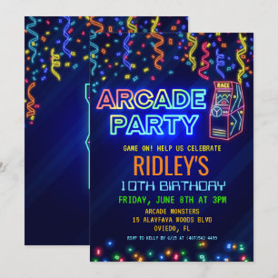 Invitación de cumpleaños para fiesta de arcade