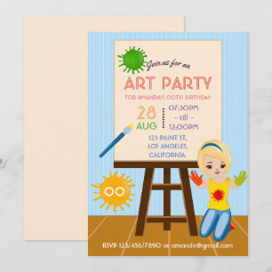 Invitación de cumpleaños para fiesta de arte