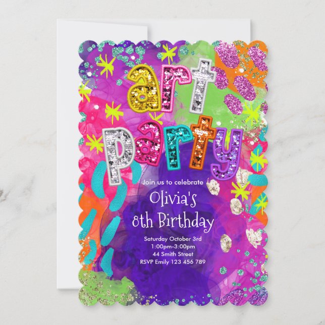 Invitación de cumpleaños para fiesta de arte (Anverso)