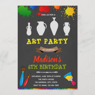 invitación de cumpleaños para fiesta de arte de ce