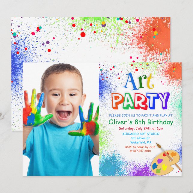 Invitación de cumpleaños para fiesta de arte para  (Anverso / Reverso)