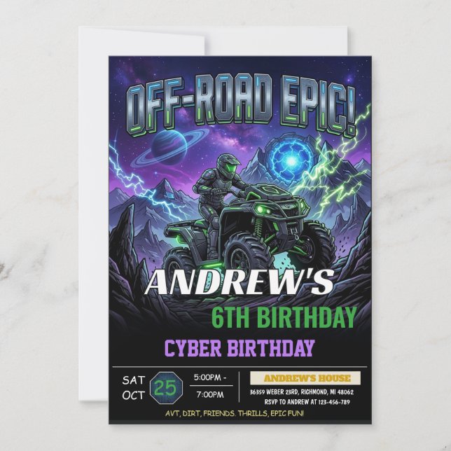 Invitación de cumpleaños para fiesta de ATV todote (Anverso)