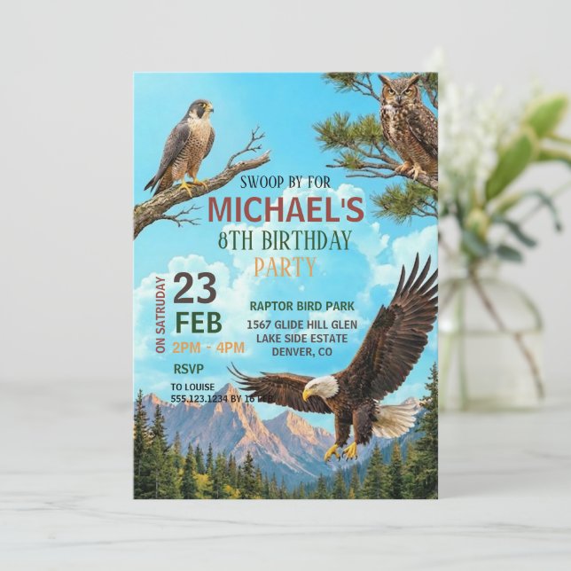 Invitación de cumpleaños para fiesta de Aves de Pr (Anverso de pie)