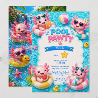 Invitación de cumpleaños para fiesta de axolotl en