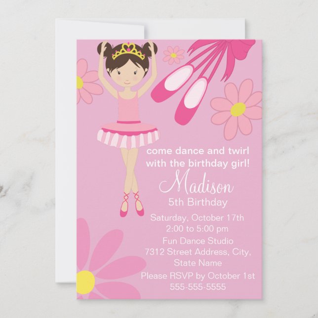 Invitación de cumpleaños para fiesta de baile de b (Anverso)