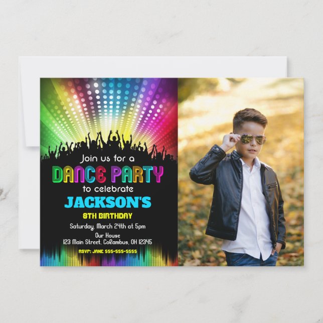 Invitación de cumpleaños para fiesta de baile de n (Anverso)
