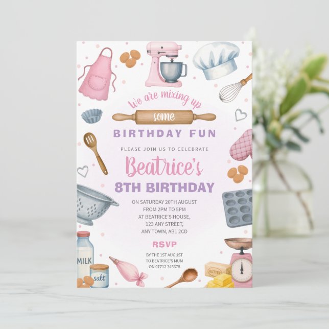 Invitación de cumpleaños para fiesta de baking de  (Anverso de pie)