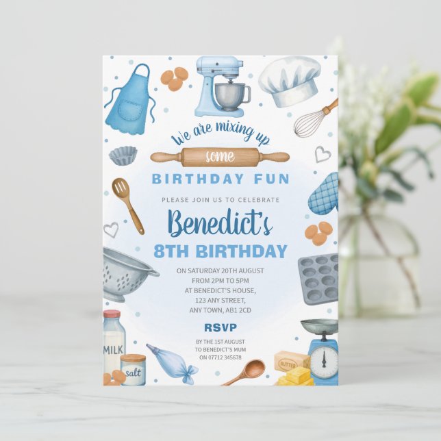 Invitación de cumpleaños para fiesta de baking par (Anverso de pie)