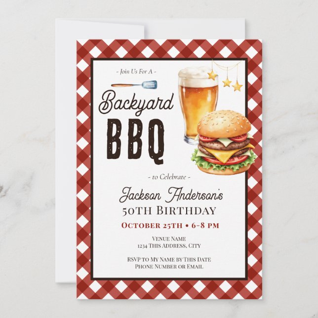 Invitación de cumpleaños para fiesta de BBQ en el  (Anverso)