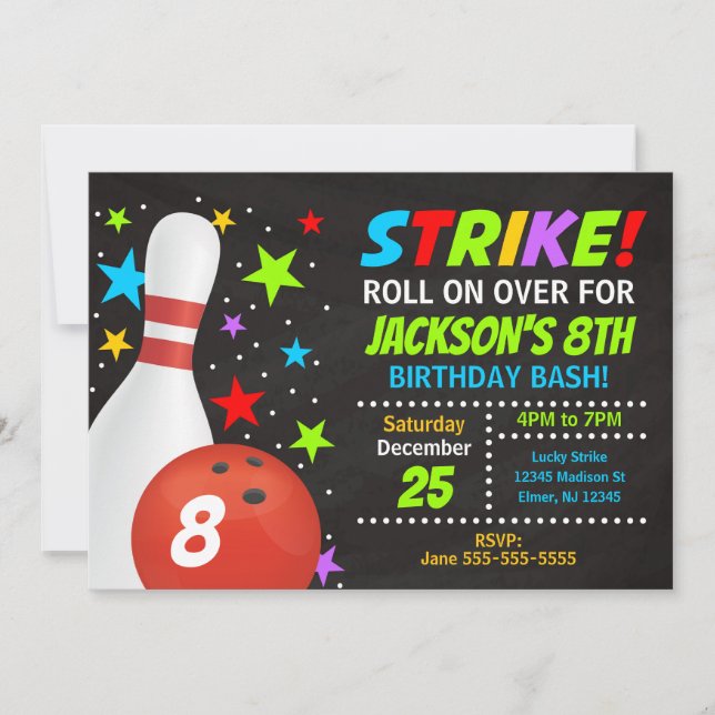 Invitación de cumpleaños para fiesta de bolos con  (Anverso)