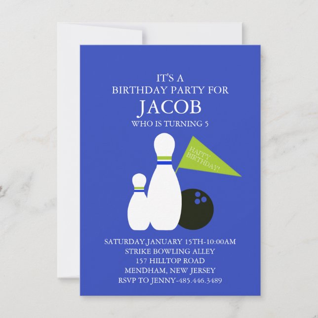 Invitación de cumpleaños para fiesta de bolos para (Anverso)