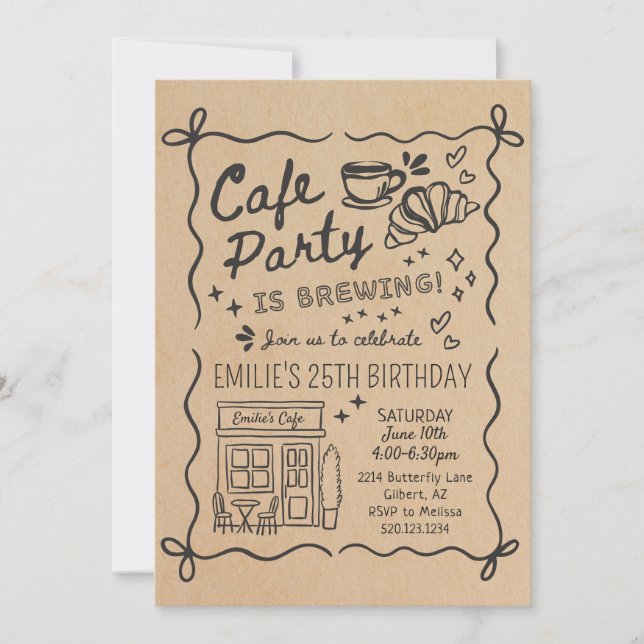 Invitación de cumpleaños para fiesta de café (Anverso)