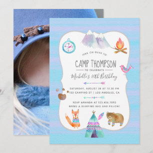 Invitación de cumpleaños para fiesta de camping co