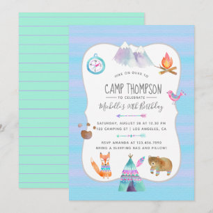 Invitación de cumpleaños para fiesta de camping co